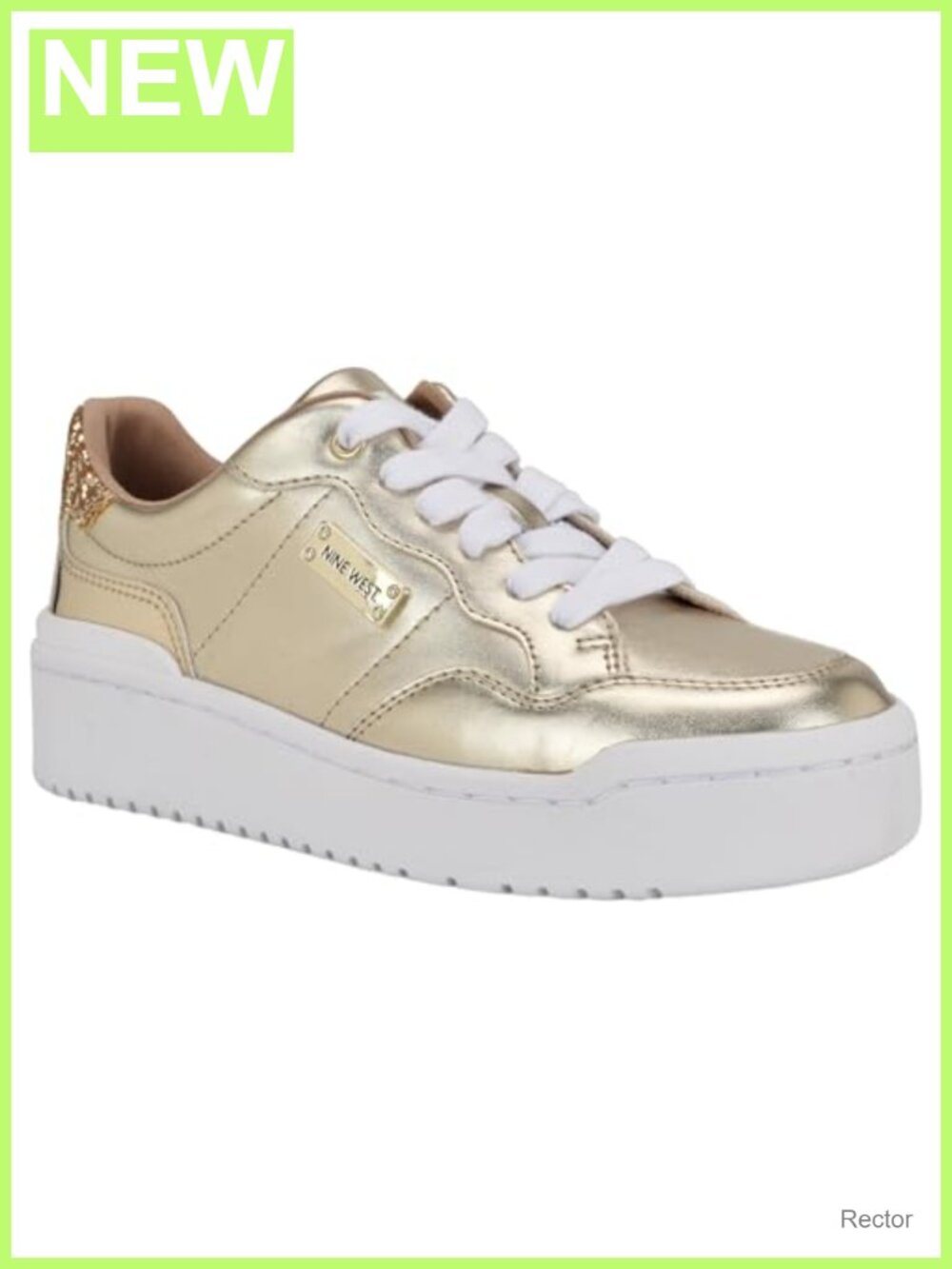 Nine West Aleno Lace-Up Platform Fashion Sneakers Faux Leather Glitter